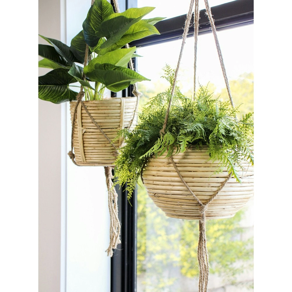 Zara Straight Willow 20cm Hanging Planter Plant Basket w/ Rope Home Garden Decor