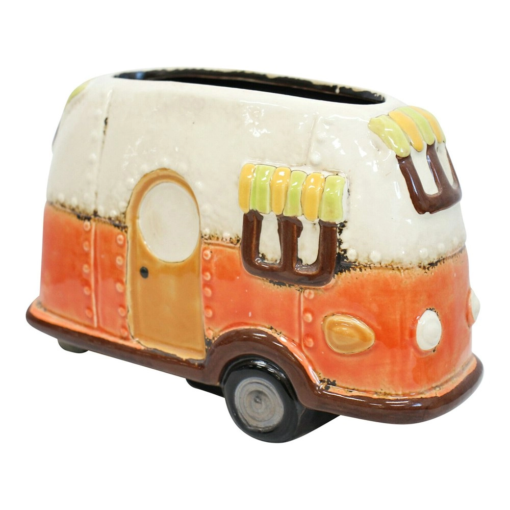 Ceramic 22cm Camper Van Planter Flower Plant Pot Home/Office Garden Room Decor