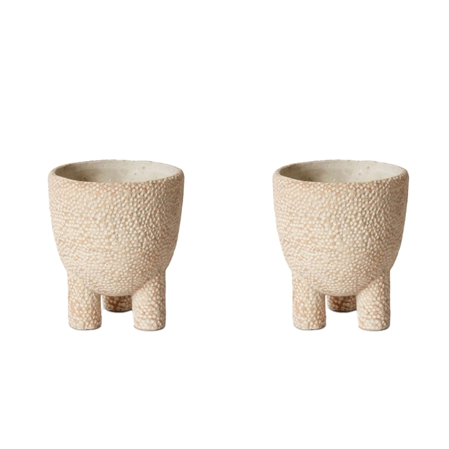 2x E Style Cooper 16cm Cement Plant Pot Home Decorative Planter Round Cream