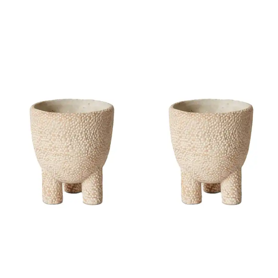 2x E Style Cooper 16cm Cement Plant Pot Home Decorative Planter Round Cream