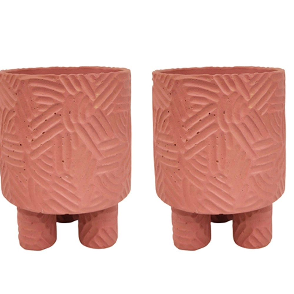 2x Urban Enola 17cm Concrete Medium Planter Flower/Plant Pot w Legs Decor Pink