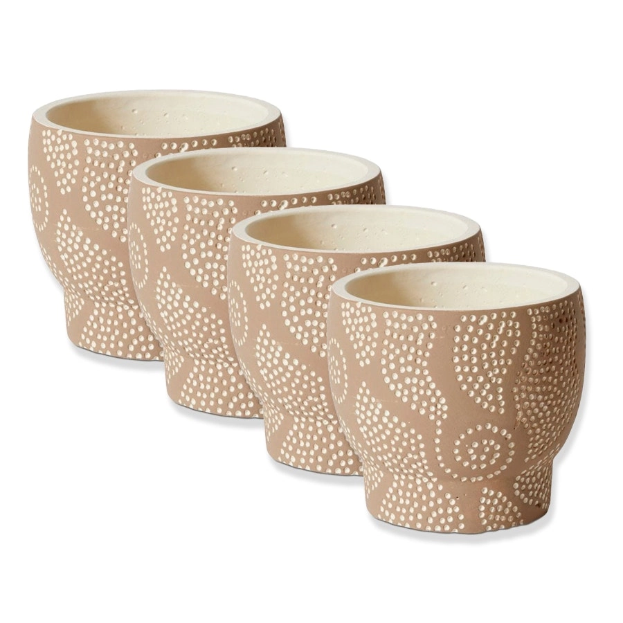 4x E Style Khloe 15cm Cement Plant Pot Flower Planter Holder Home Decor BRWN