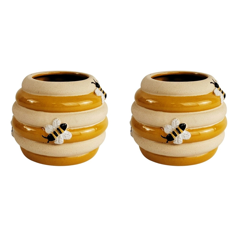 2x Urban 8cm Ceramic Beehive Planter Honeycomb Plant Pot Home/Garden Decor Sand