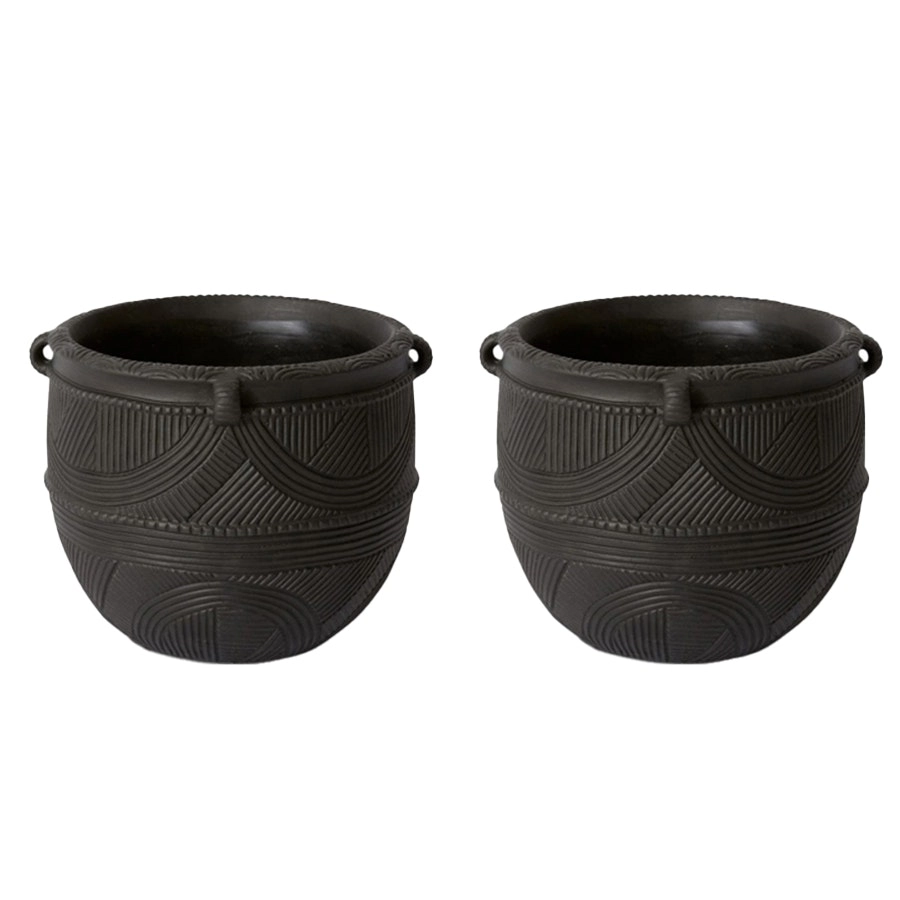 2x E Style Izaak 20cm Cement Plant Pot Home Decorative Planter Round Black