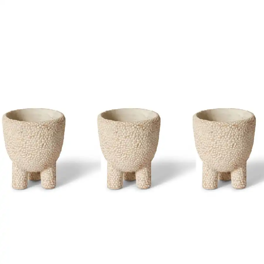 3x E Style Cooper 13cm Cement Plant Pot Flower Planter Holder Decor Cream