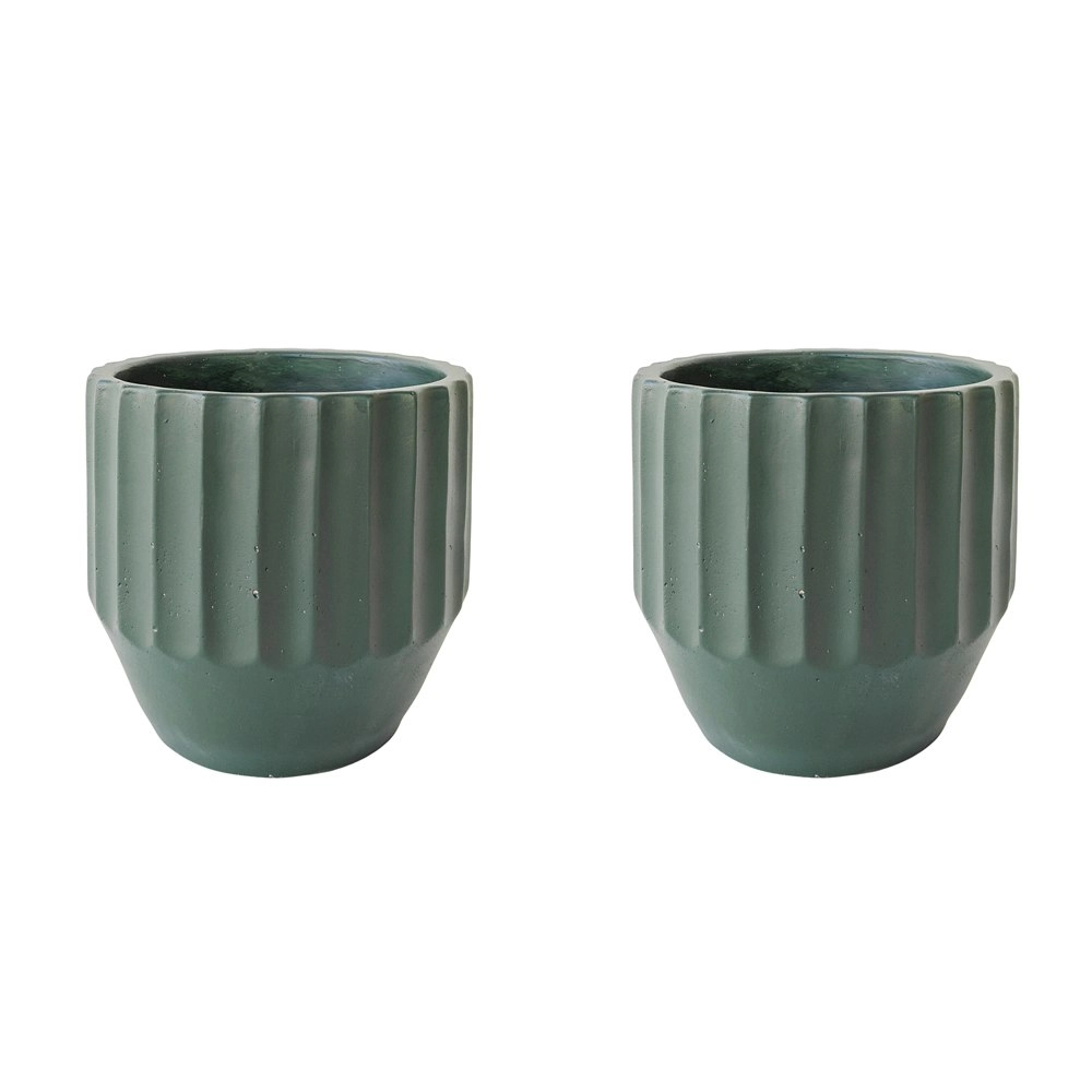 2x Urban Aylin 14cm Concrete Planter Flower/Plant Pot Medium Home Dark Green