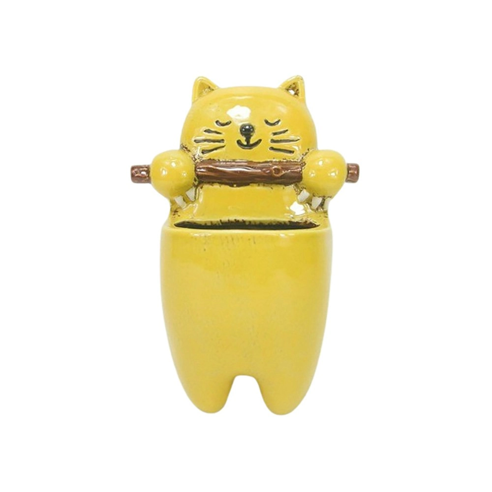 Urban Products Smiling Cat Hanging Home Garden Decor Planter Pot Box Yellow 21cm