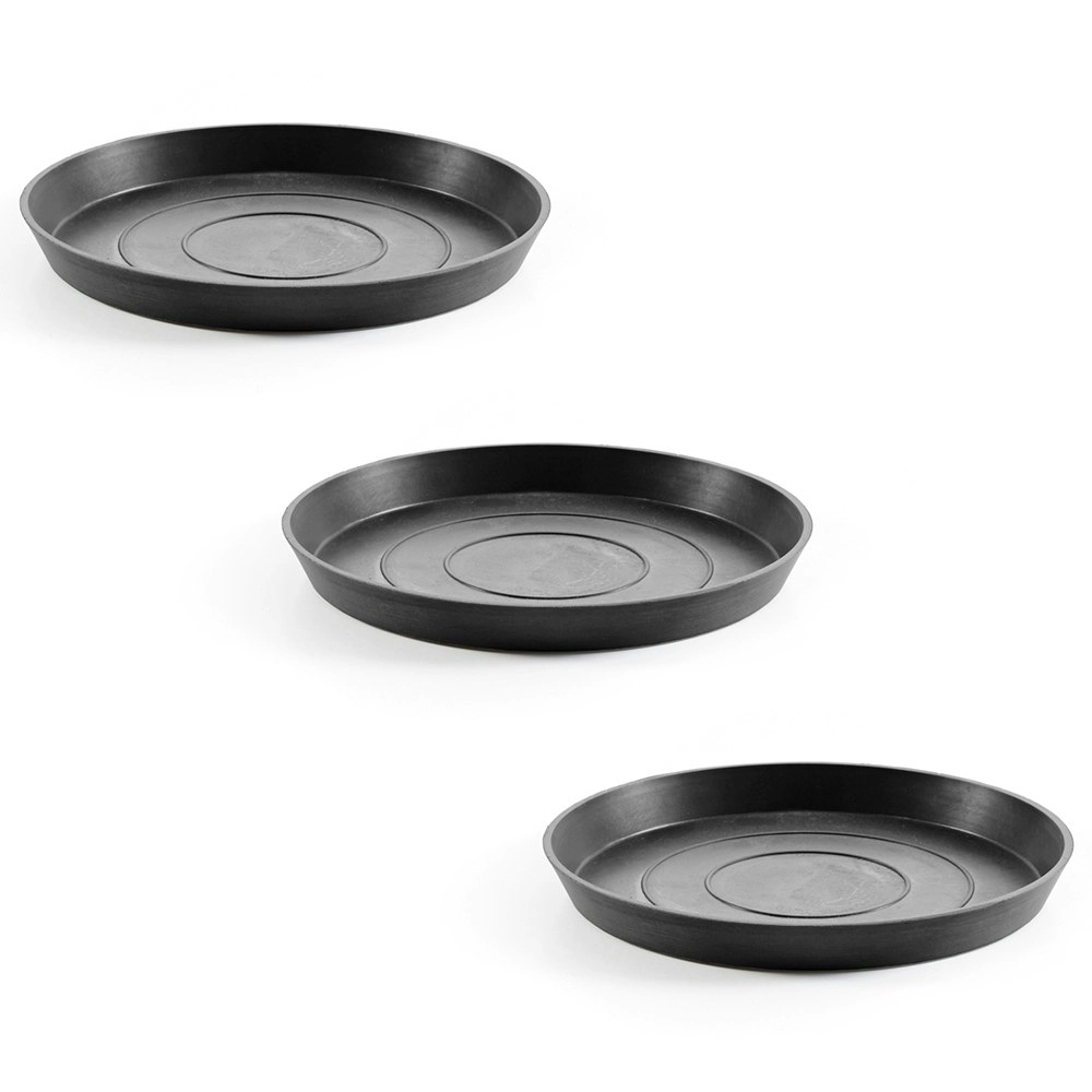 3x Ecopots Plant Pot Saucer Round 21 Dark Grey 21x2.5cm Indoor/Outdoor Decor