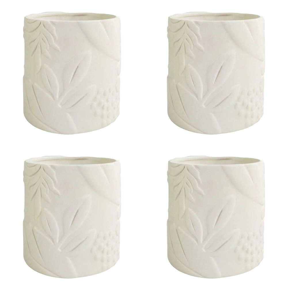 4x Urban Caprice Foliage 14cm Ceramic Planter Flower/Plant Pot Decor Medium Snow