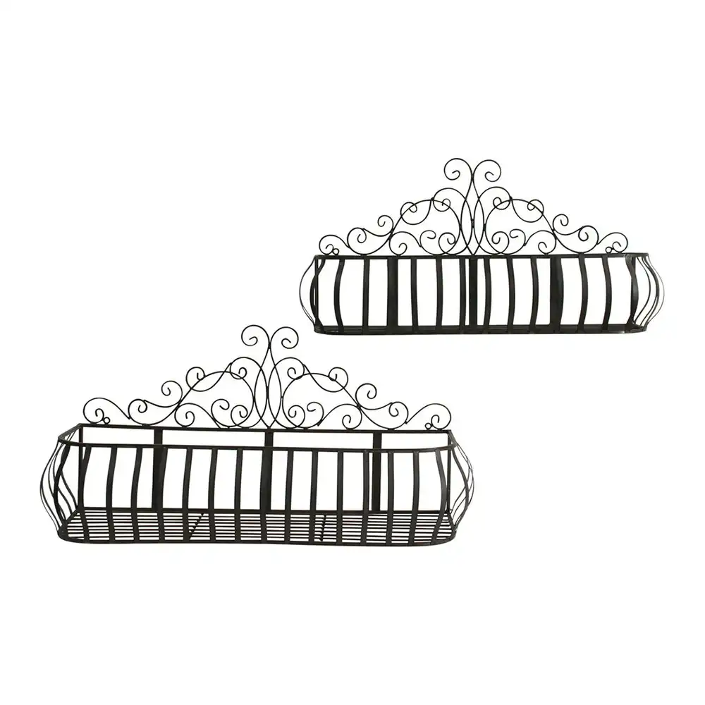 2pc Metal 72/61.5cm Wall Plant Holder Hanging Rack Home Garden Display Set Black