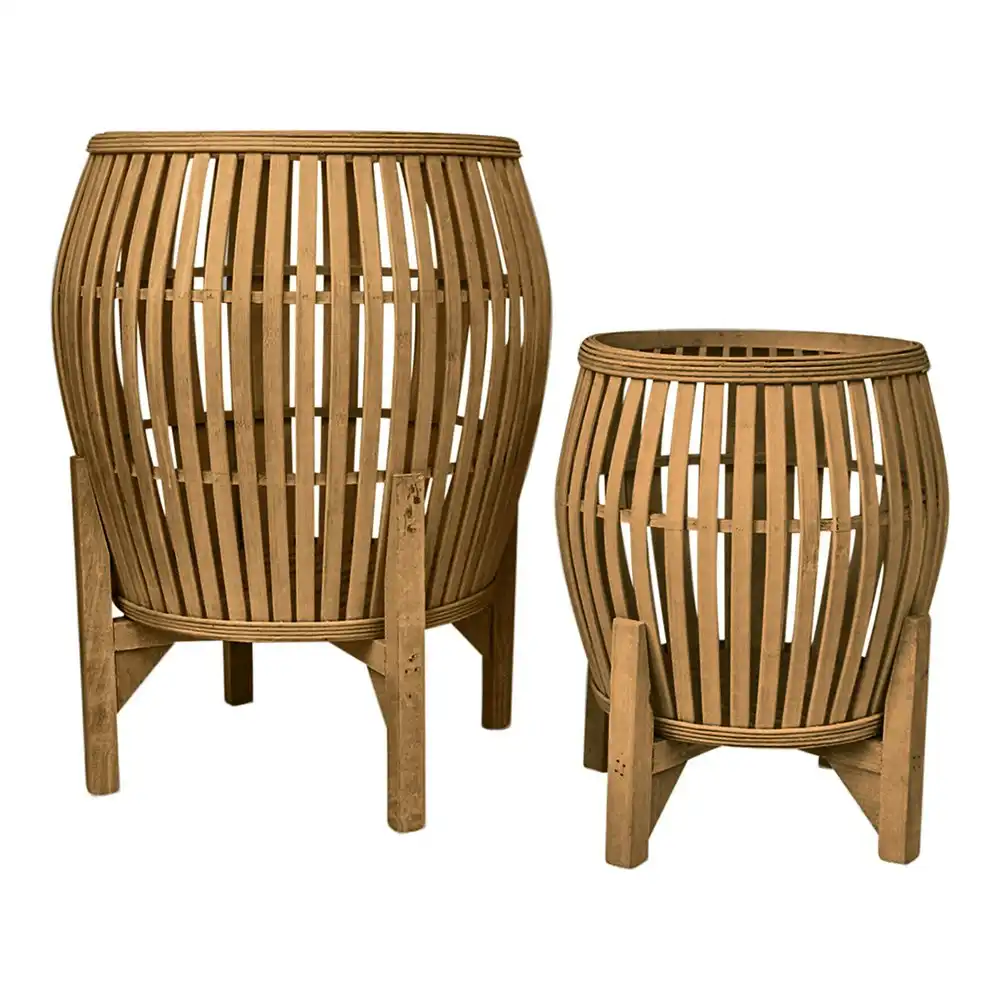 2pc Planter Paradise 42/59cm Bamboo Home Decor Plant Stand Holder Set Natural