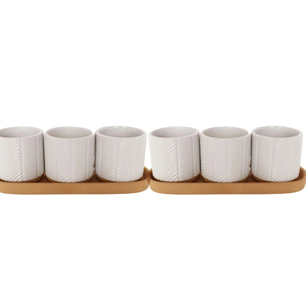 2x 3pc Urban Zari 8cm Ceramic Planter w/Saucer Flower/Plant Pot Home Decor White