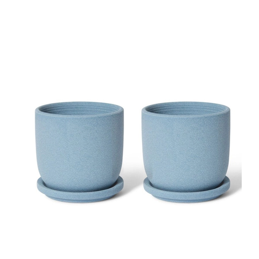 2x E Style Allegra 12cm Ceramic Plant Pot w/ Saucer Flower Planter Decor BLU