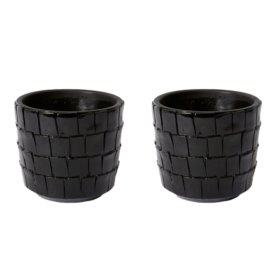 2x E Style Peyton 15cm Cement Plant Pot Flower Planter Holder Home Decor BLK