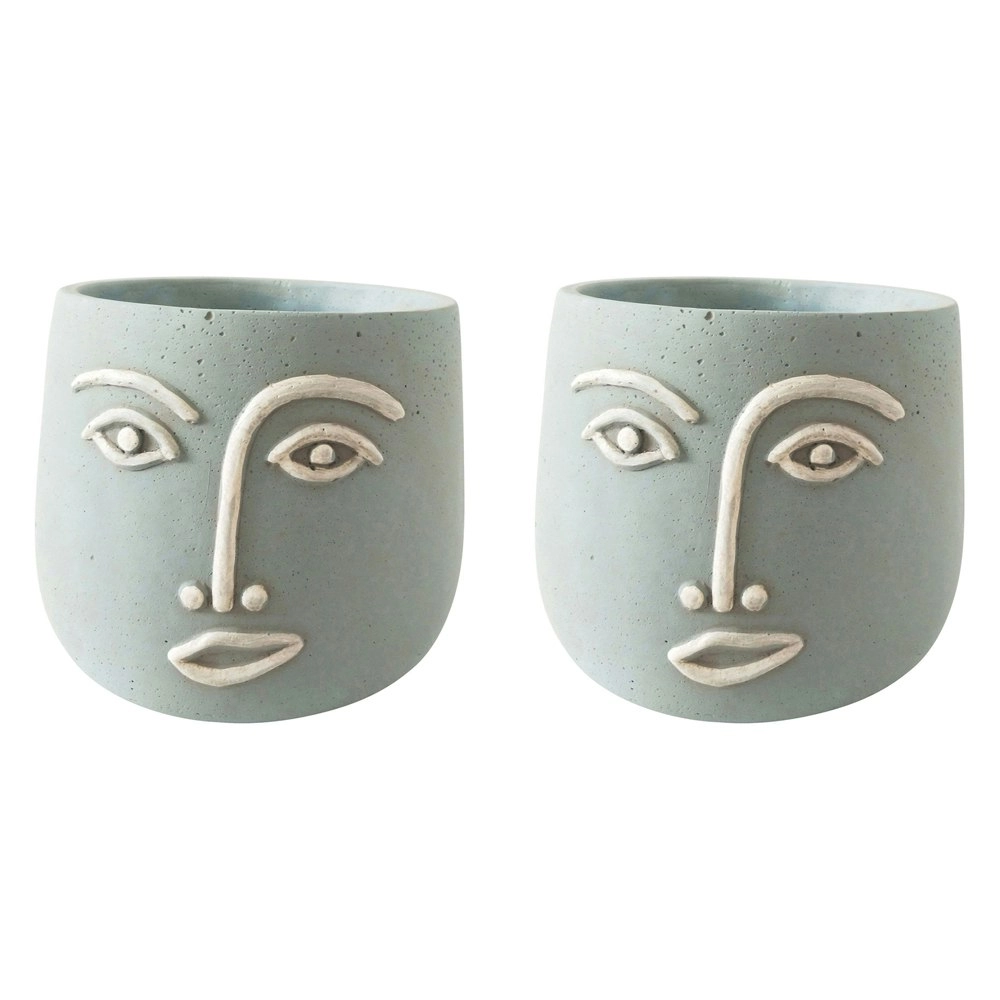 2x Urban 16cm Concrete Face Planter Flower Flower/Plant Pot Med Home Decor Blue