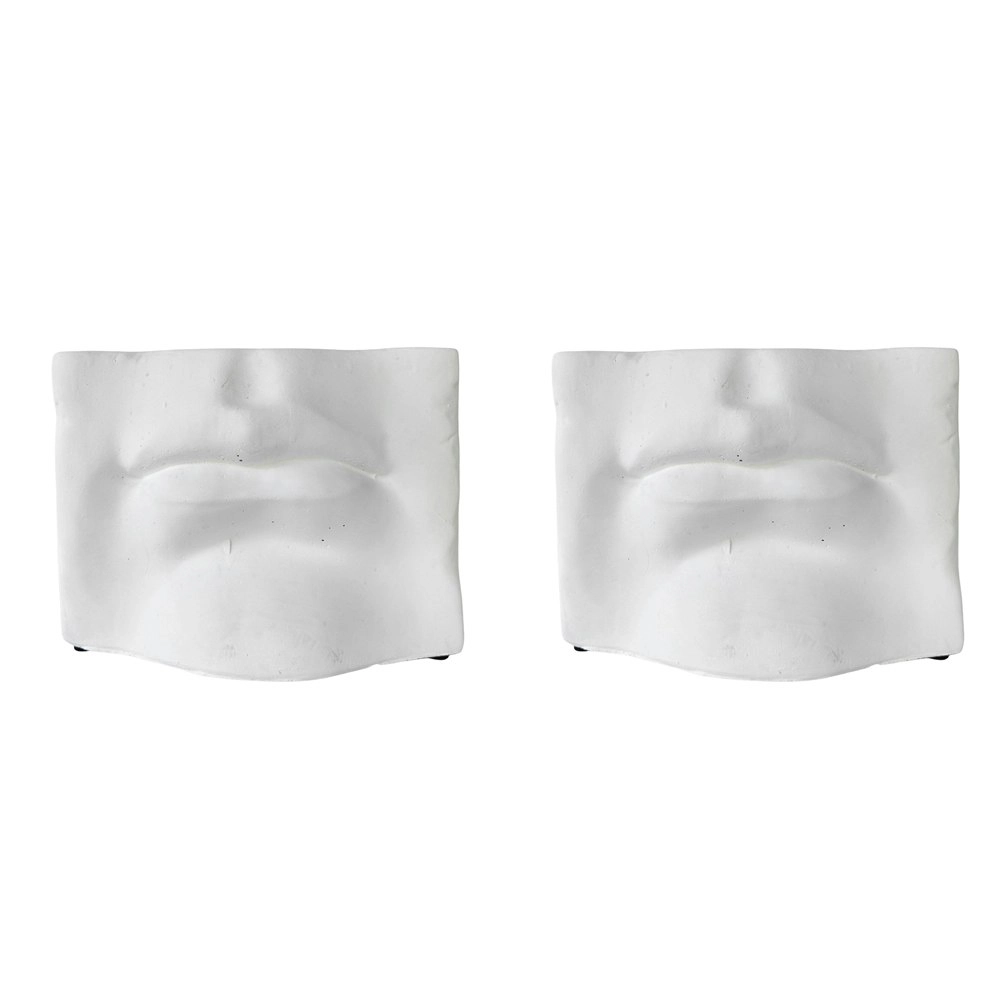 2x Urban Jolie 16x21cm Concrete Mouth Planter Flower/Plant Pot Home Decor White