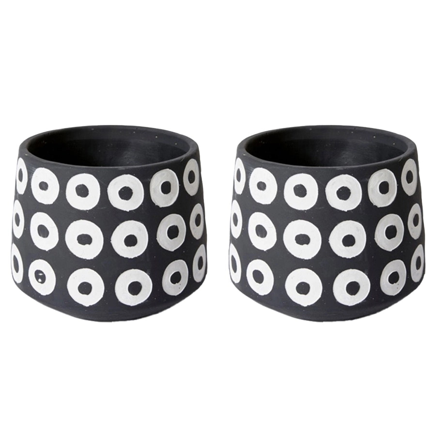 2x E Style Hayden 20cm Cement Plant Pot Flower Planter Holder Decor WHT/BLK