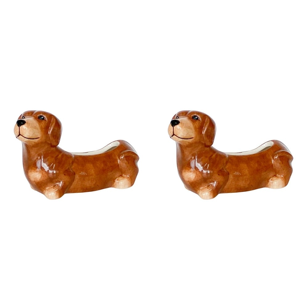 2x Urban Products Cute Dachshund Themed Planter Box Home Garden Decor Brown 20cm