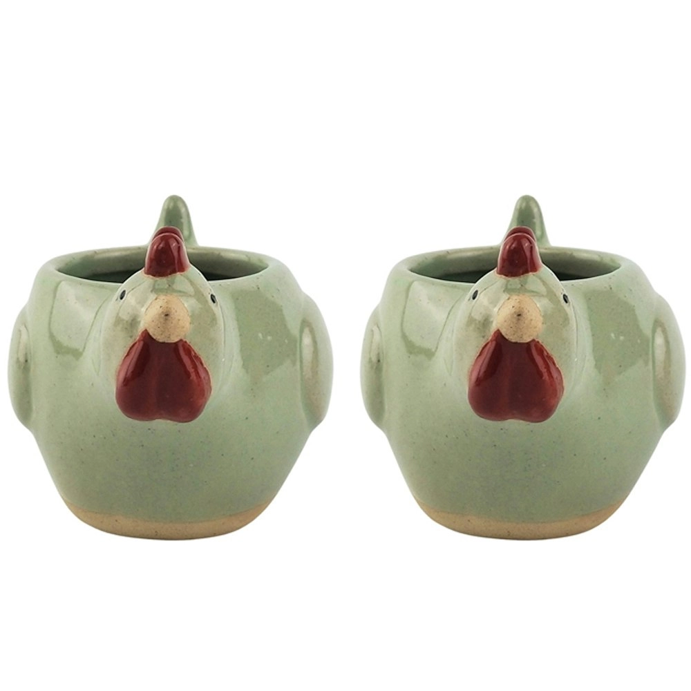 2x Urban Chicken 9cm Ceramic Planter Garden Ornament Display Pot Small Green