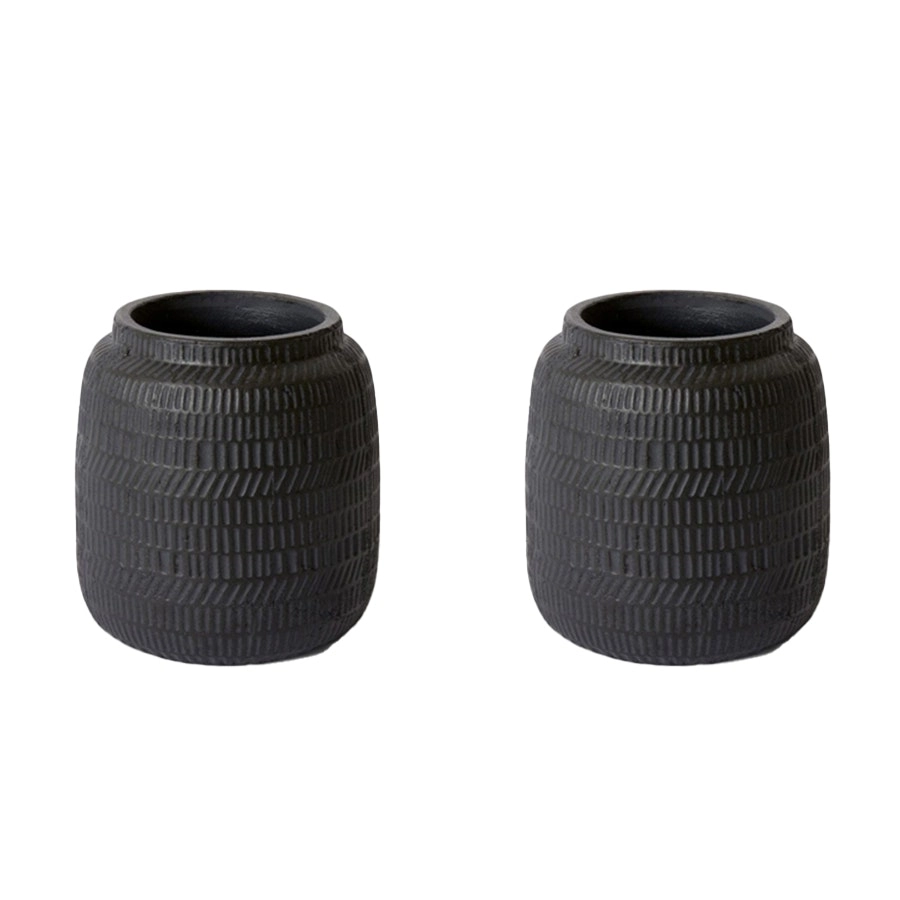 2x E Style Terrell 20cm Cement Plant Pot Home Decorative Planter Round Black