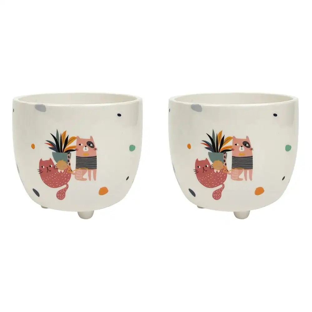 2x Urban 10cm Quirky Cats Ceramic Planter Garden Decor Plant/Flower Pot Small