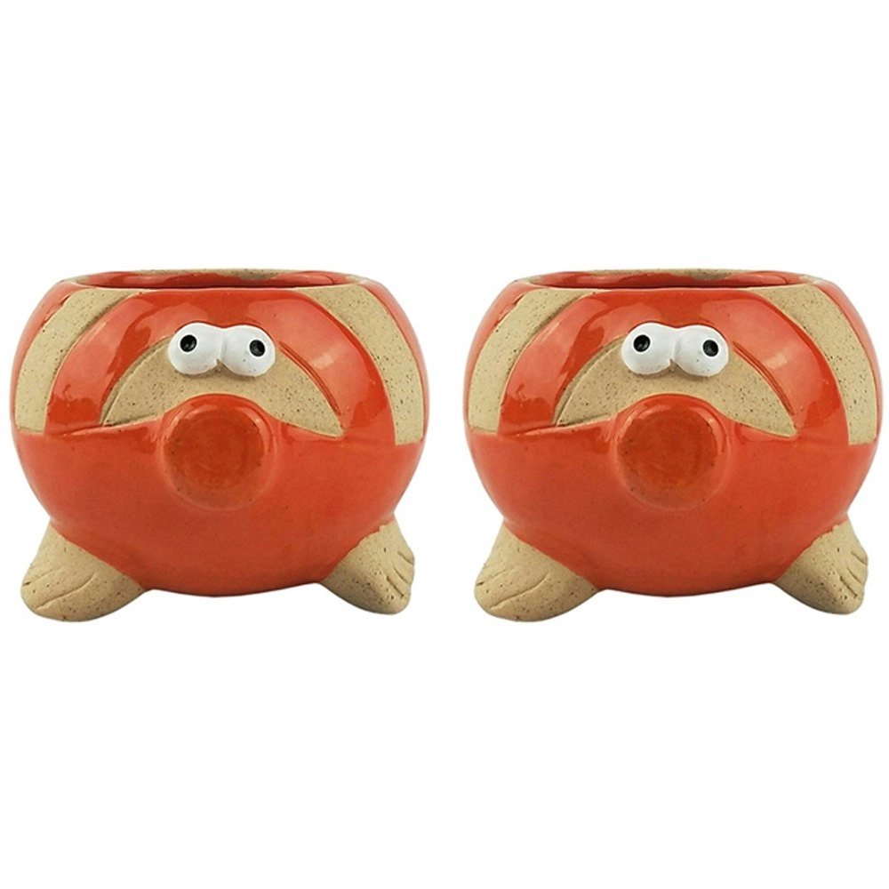 2x Urban Fish 6cm Ceramic Planter Home/Garden Ornament Display Pot Small Orange