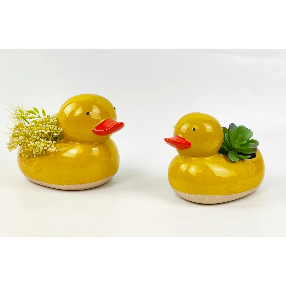 2x Urban 9.5cm Ducky Ceramic Planter Garden Decor Plant/Flower Pot Small Yellow