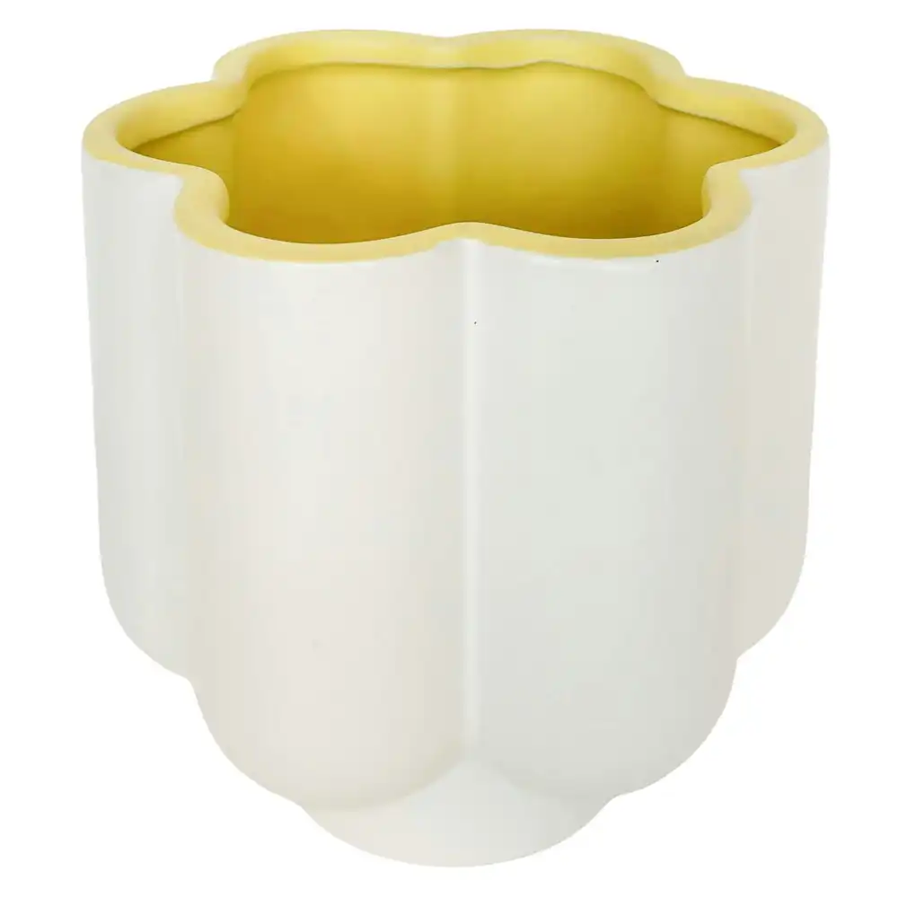 Urban Products 16cm Ceramic Groovy Flower Planter Home/Garden Pot WHT/Yellow