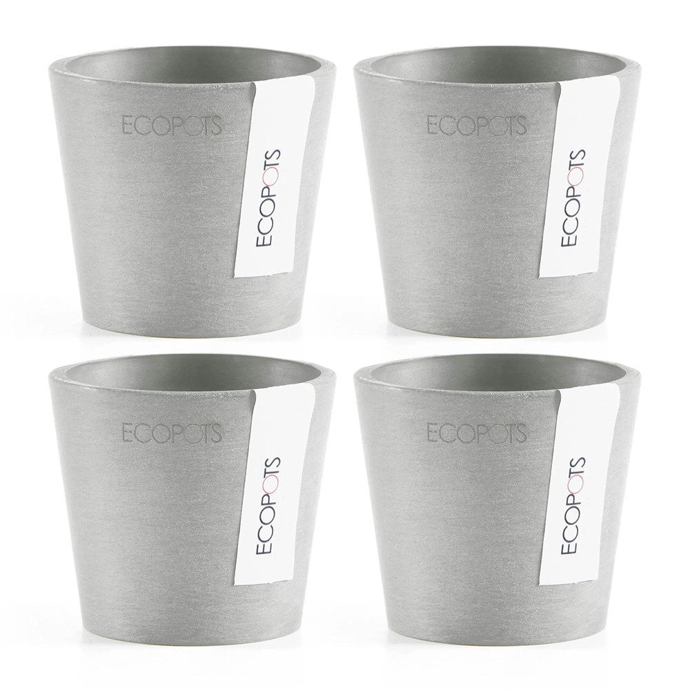 4x Ecopots Amstersdam Mini 8cm Home Indoor/Outdoor Garden Plant Pot White Grey