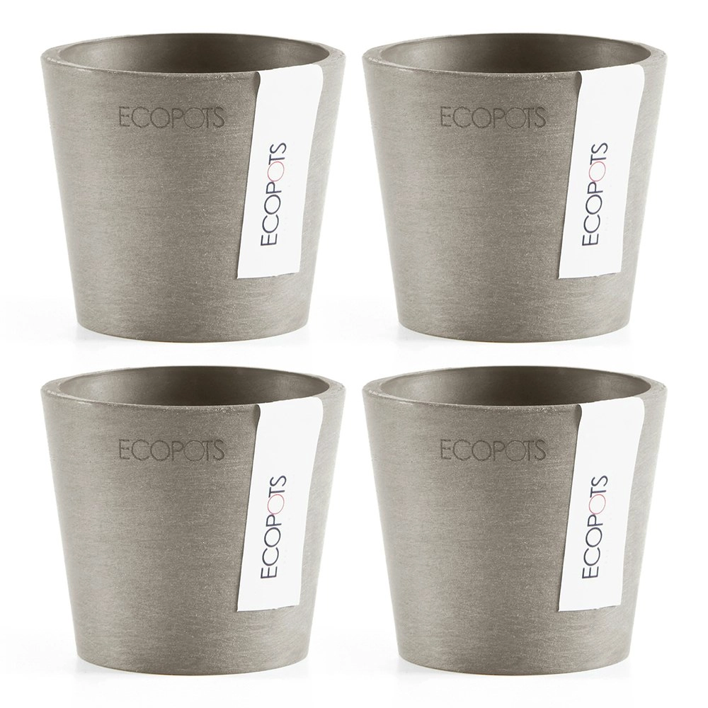 4x Ecopots Amstersdam Mini 8cm Home Indoor/Outdoor Decor Garden Plant Pot Taupe