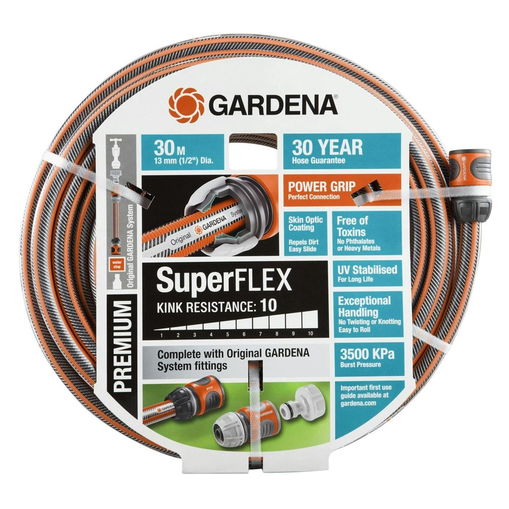 Gardena Premium SuperFLEX Fitted Outdoor Garden Watering Hose 13mm x 30m