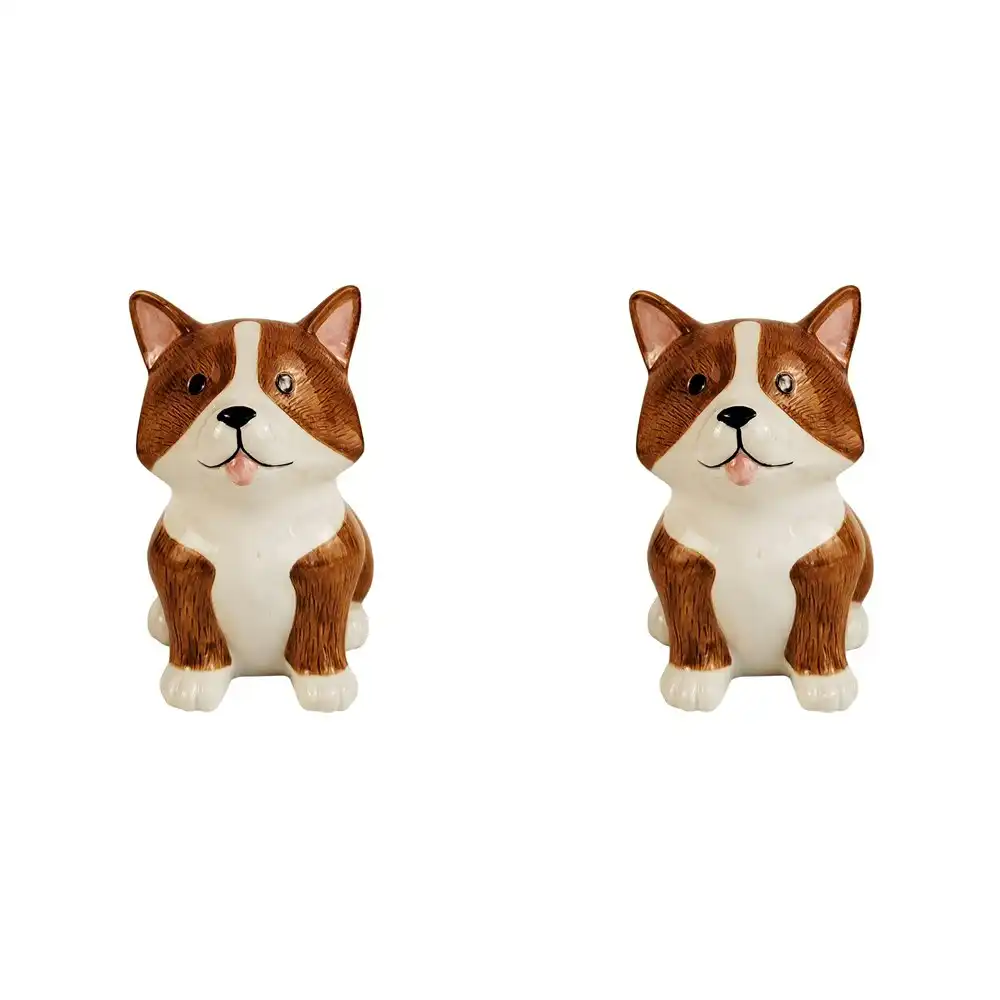 2x Urban 11cm Ceramic Cute Corgi Planter Plant Pot Home/Garden Decor White/Brown