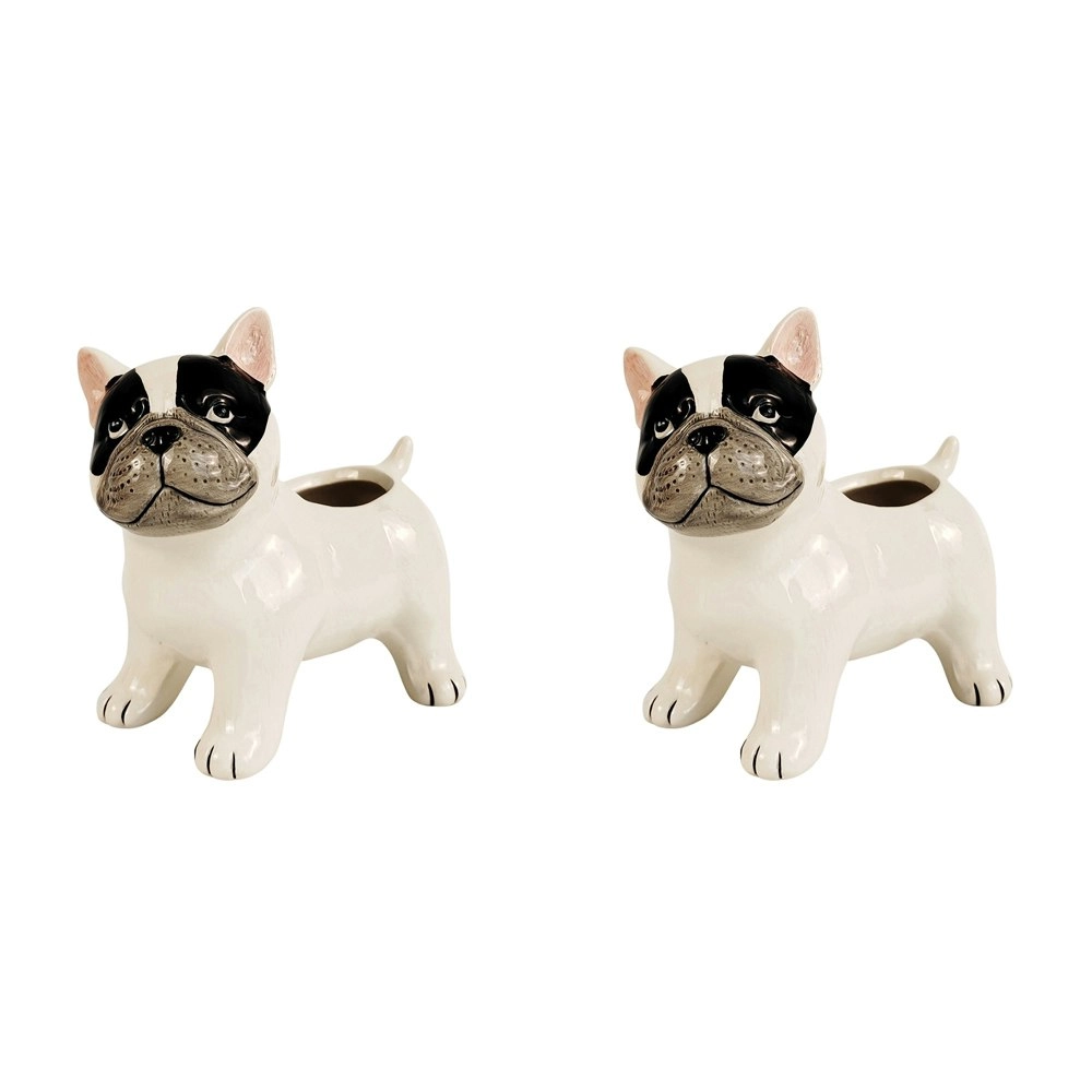 2x Urban 13.5cm Ceramic Cute French Bulldog Planter Pot Home/Garden Decor White