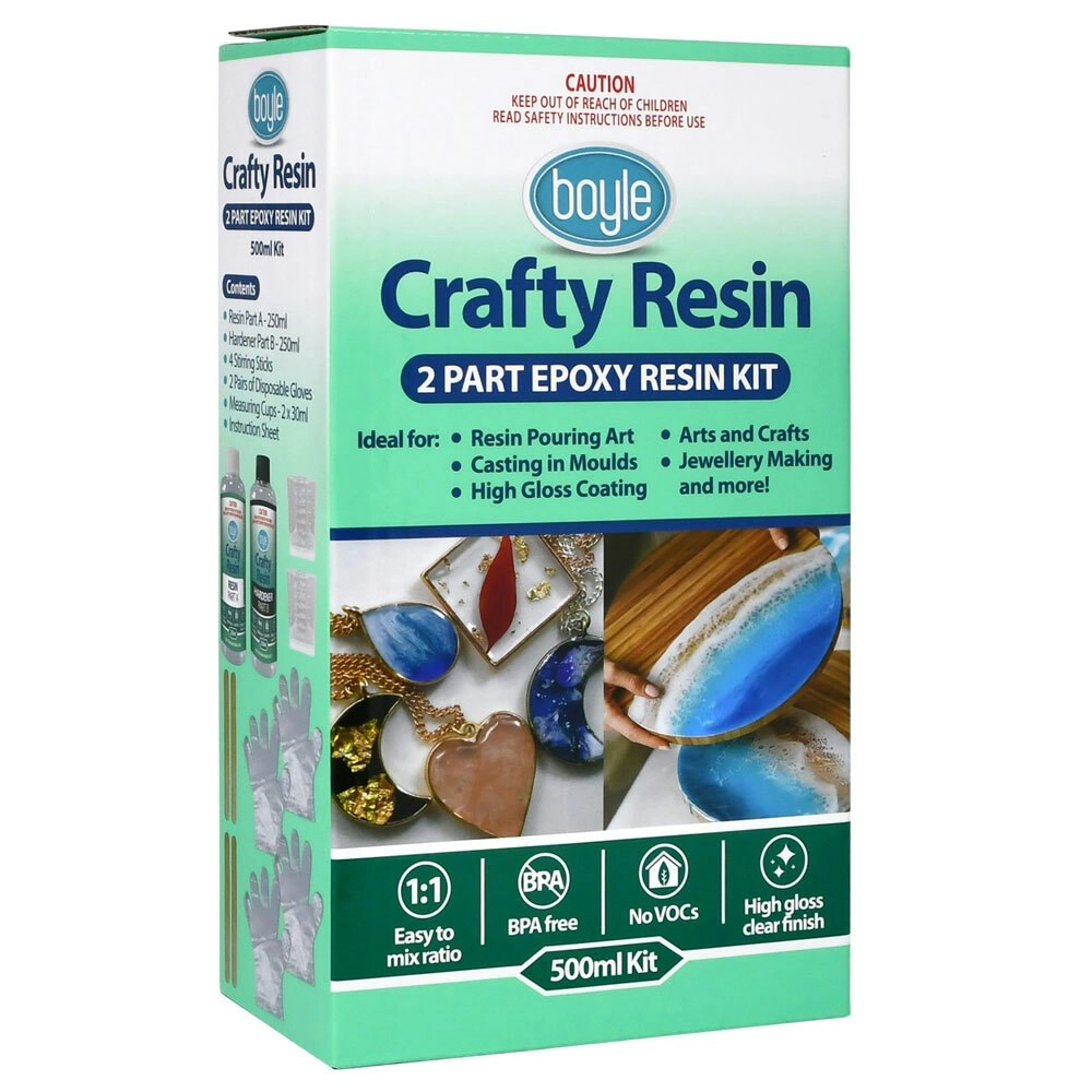 Boyle Crafty 500ml 2-Part High-Gloss Epoxy Resin Kit Art/Craft Jewelry Making