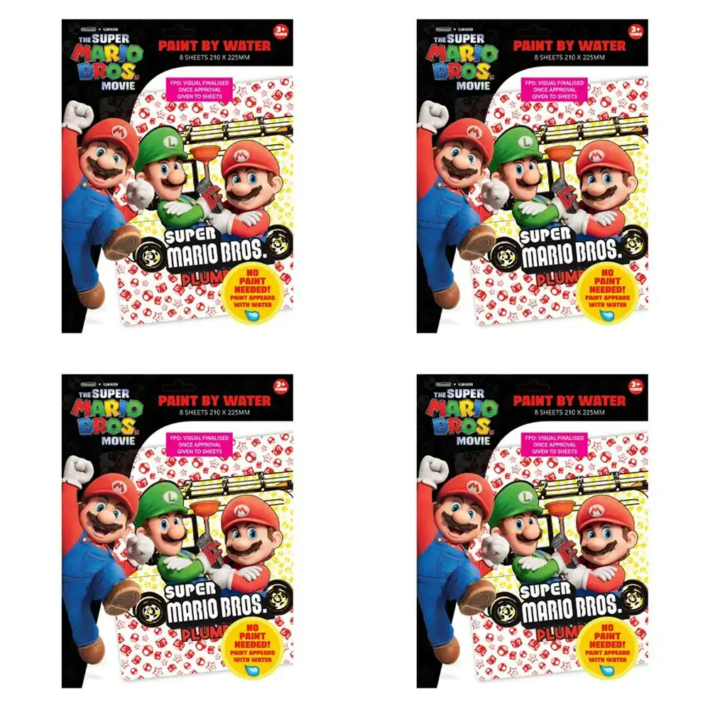 4x 8PK Super Mario Kids/Children Paint By Water Sheets Art/Craft Painting Kit 3+