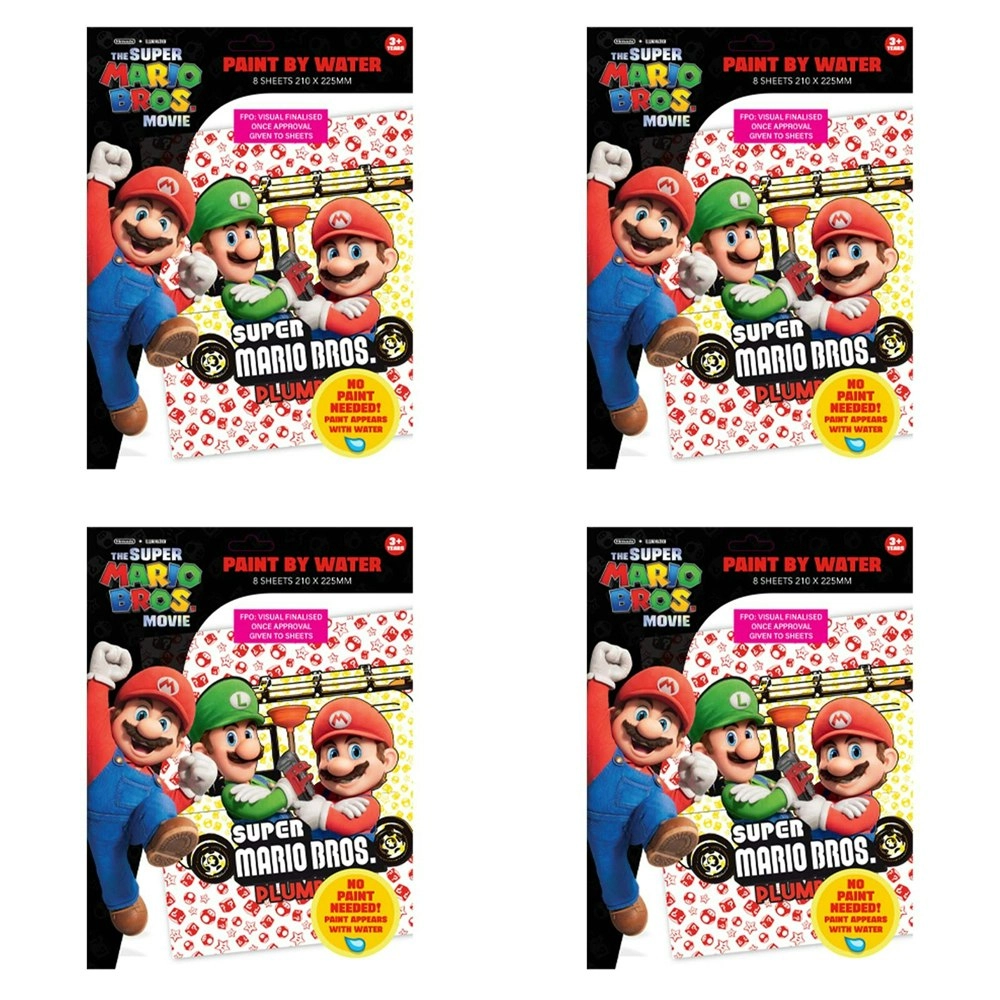 4x 8PK Super Mario Kids/Children Paint By Water Sheets Art/Craft Painting Kit 3+