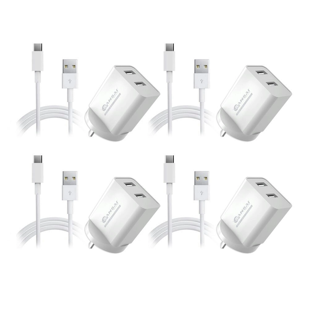 4x Sansai Dual USB Wall Charger/USB C Charging Cable for Smartphones Samsung HTC