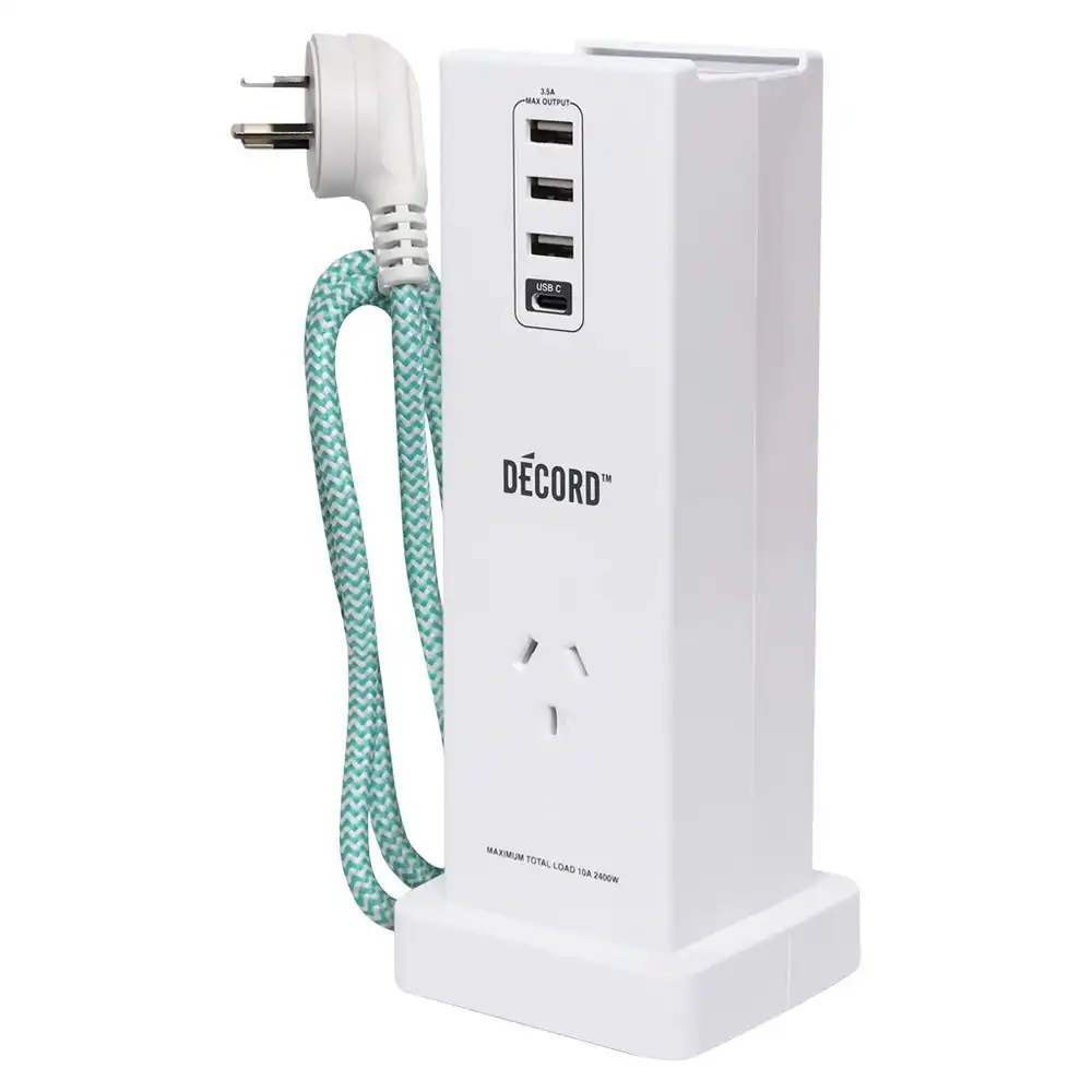 Crest Decord Office Headphone Stand USB-C/USB Power Board Tower Station White