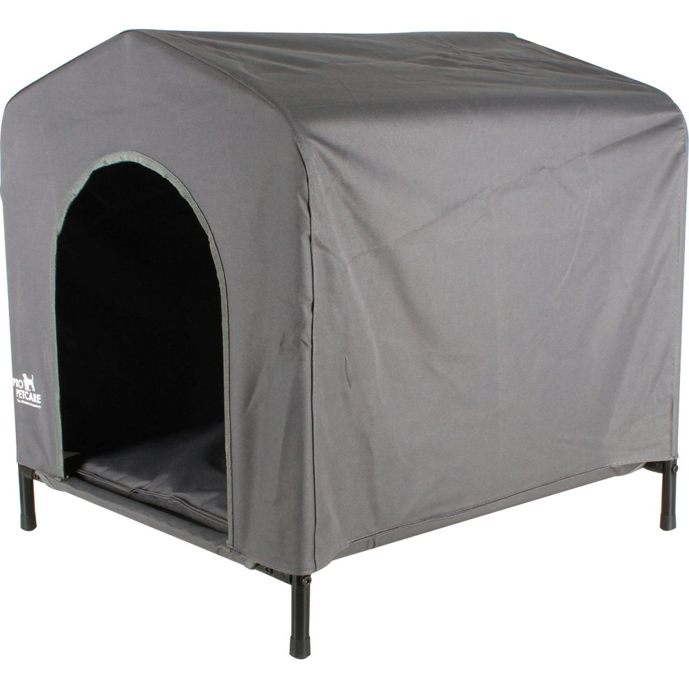 Pro Pet Care Elevated 63x58cm Fabric Retreat Dog Kennel Sleeping House Grey