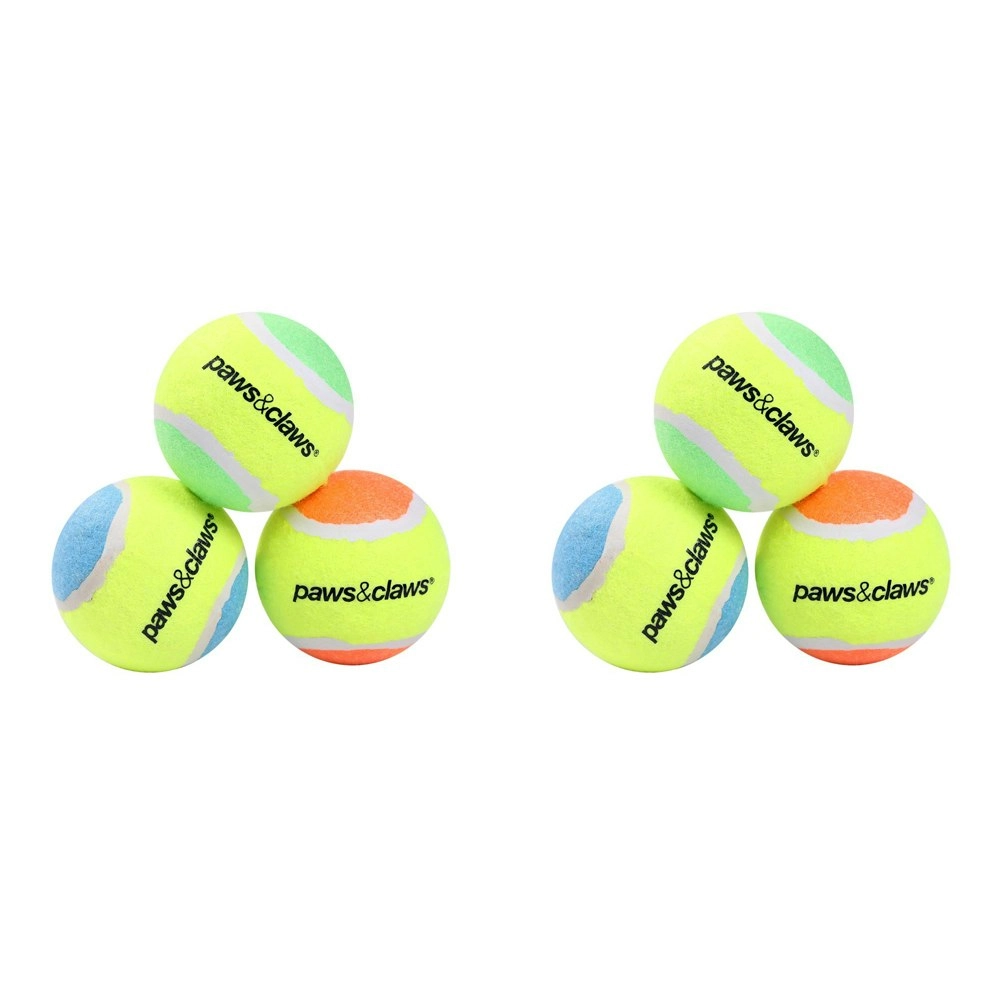 2x 3PK Paws & Claws 6cm Tennis Balls 2-Tone Dog Interactive Fun Play Game Toys