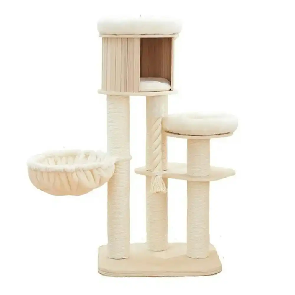 Petsbelle Virtue Solid Wood Sleep/Scratcher Kitten Pet Hideaway Cat Tree White