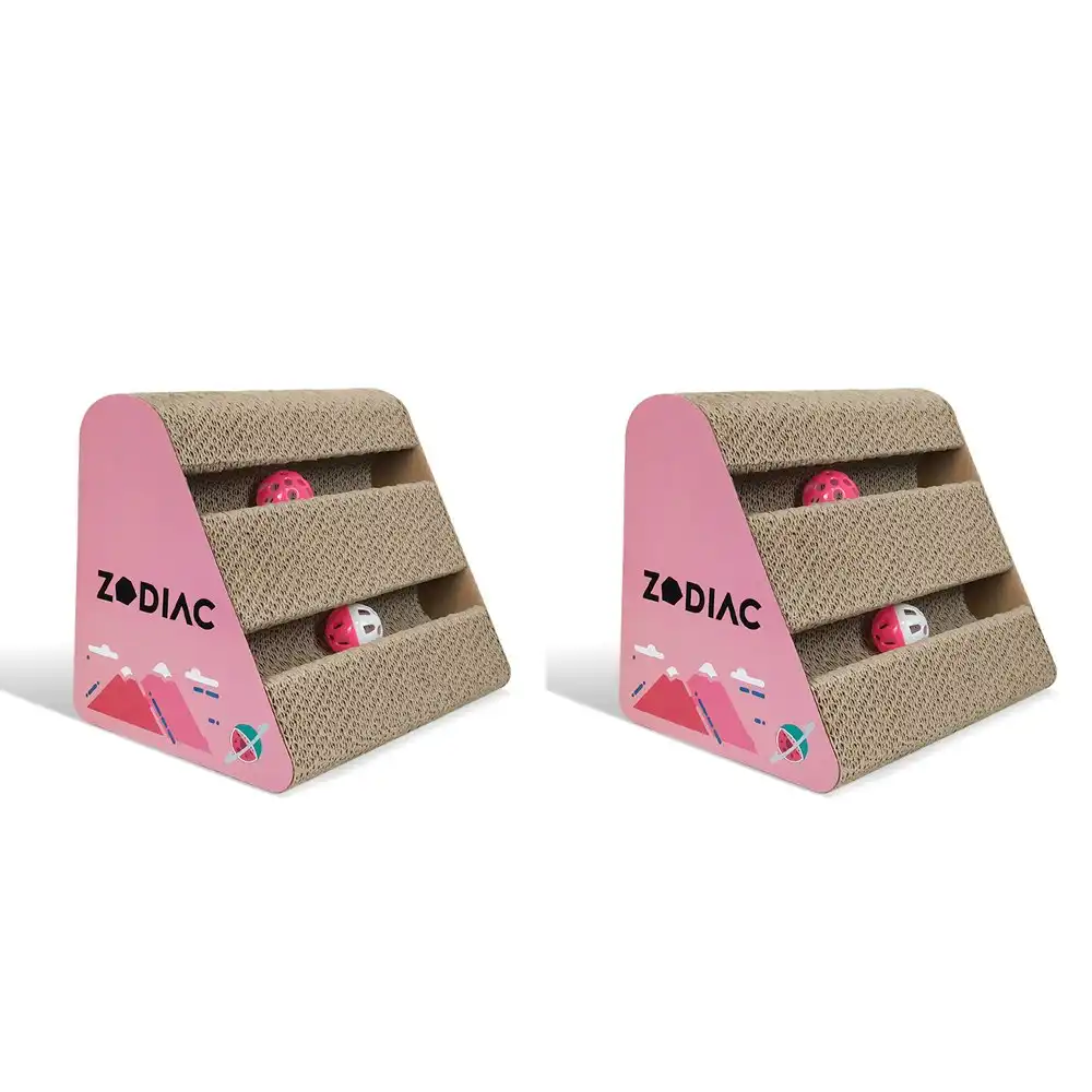 2x Zodiac Watermelon 28x17cm Triangle Pet Cat Scratcher w/ Ball Interactive Toy