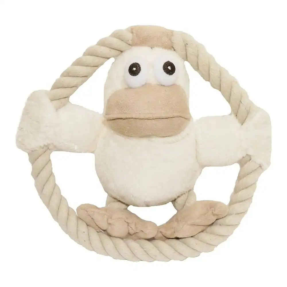 Rosewood 22cm Riverside Duck Pet Dog Toy w/ Squeaker Rope Interactive Play Beige