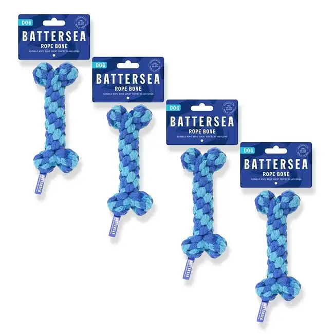 4x Rosewood Battersea Rope Bone Pet Dog Dental Chew Bite Training Fetch Toy Blue