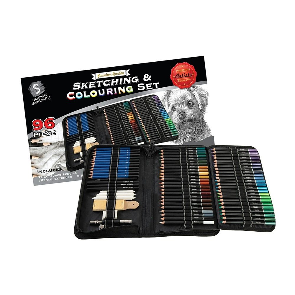 96pc Scribbles Stationery Sketching & Colouring Art Set w/ Case Kids/Adults