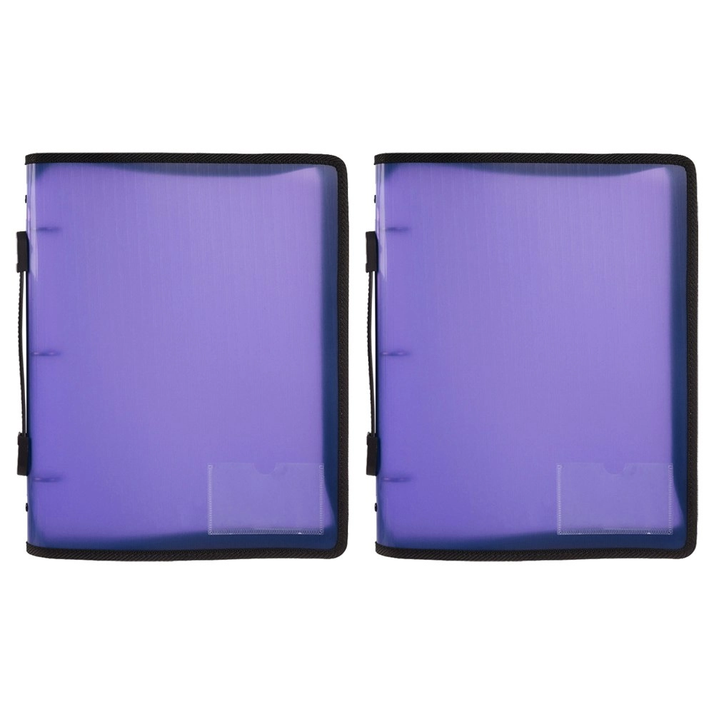 2x Marbig A4 File Zipper 3 O-Ring Binder w/Handle 25mm Document Organiser Purple