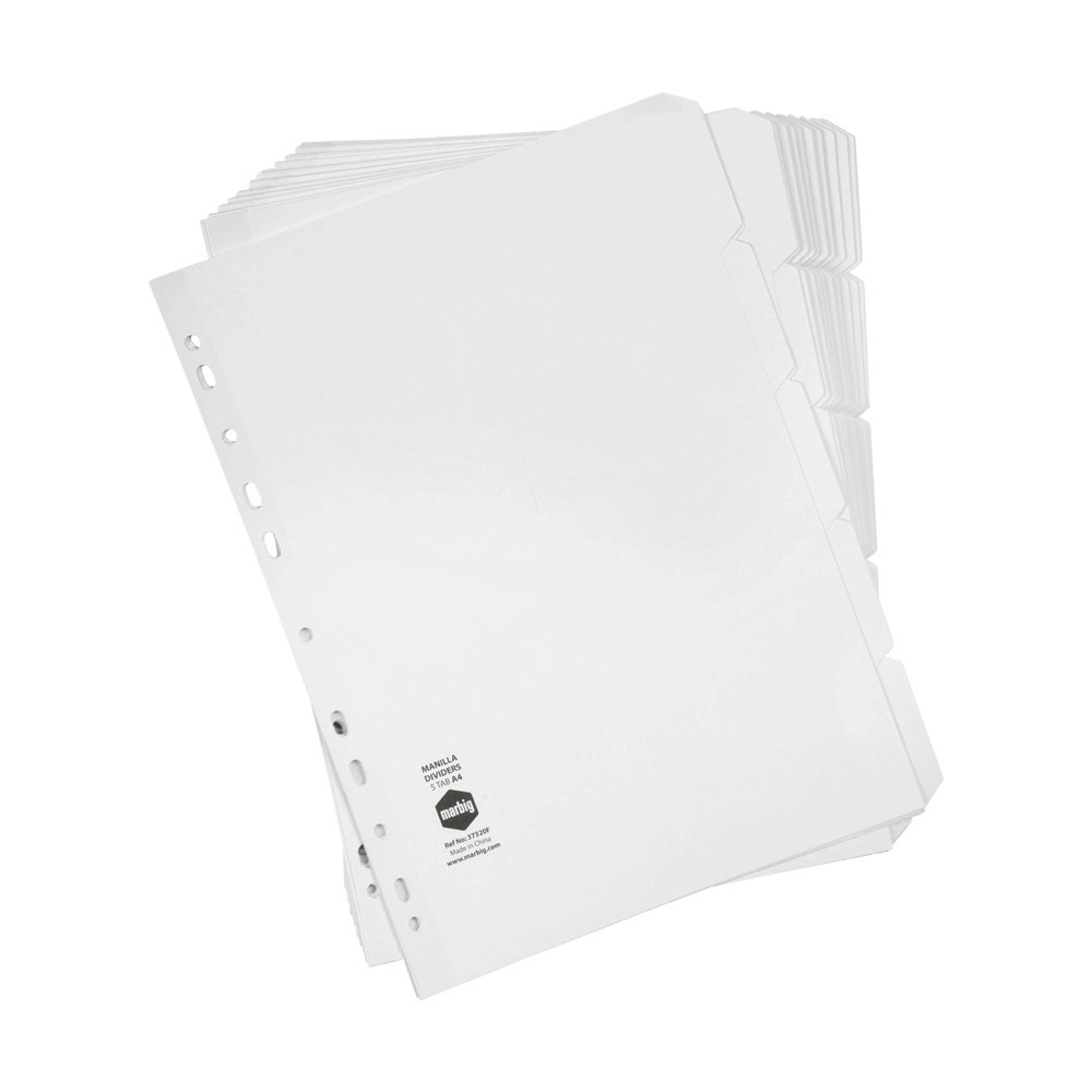 20pc Marbig White 5-Tab Manilla A4 File Ring Binder Divider Indices Organiser