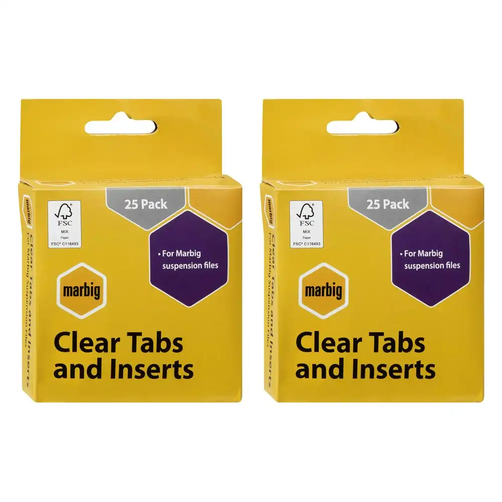 2x 25pc Marbig Suspension File Tabs & Inserts Filling Document Indices Set Clear