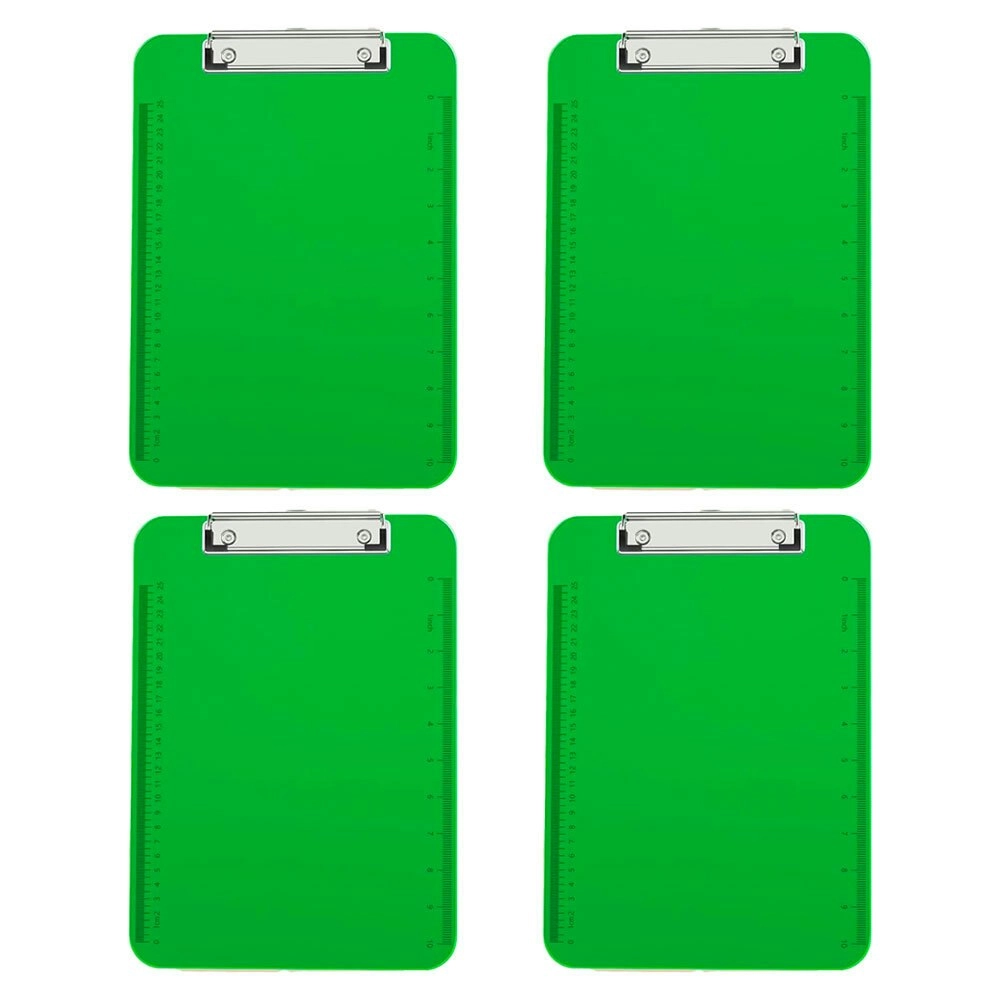 4PK Gusspak Plastic Clipboard A4 Paper - Transparent Green w/Ruler (25cm/10")