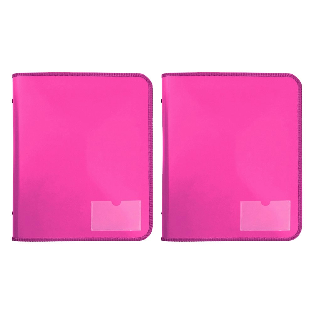 2x Marbig 2 D-Ring A4 Zipper Binder 25mm w/ Tech Case File Document Holder Pink